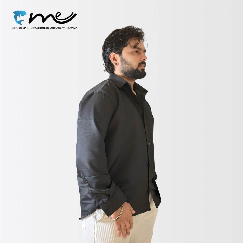 Midnight Black - Men's Black Shine Full-Sleeve Casual Shirt