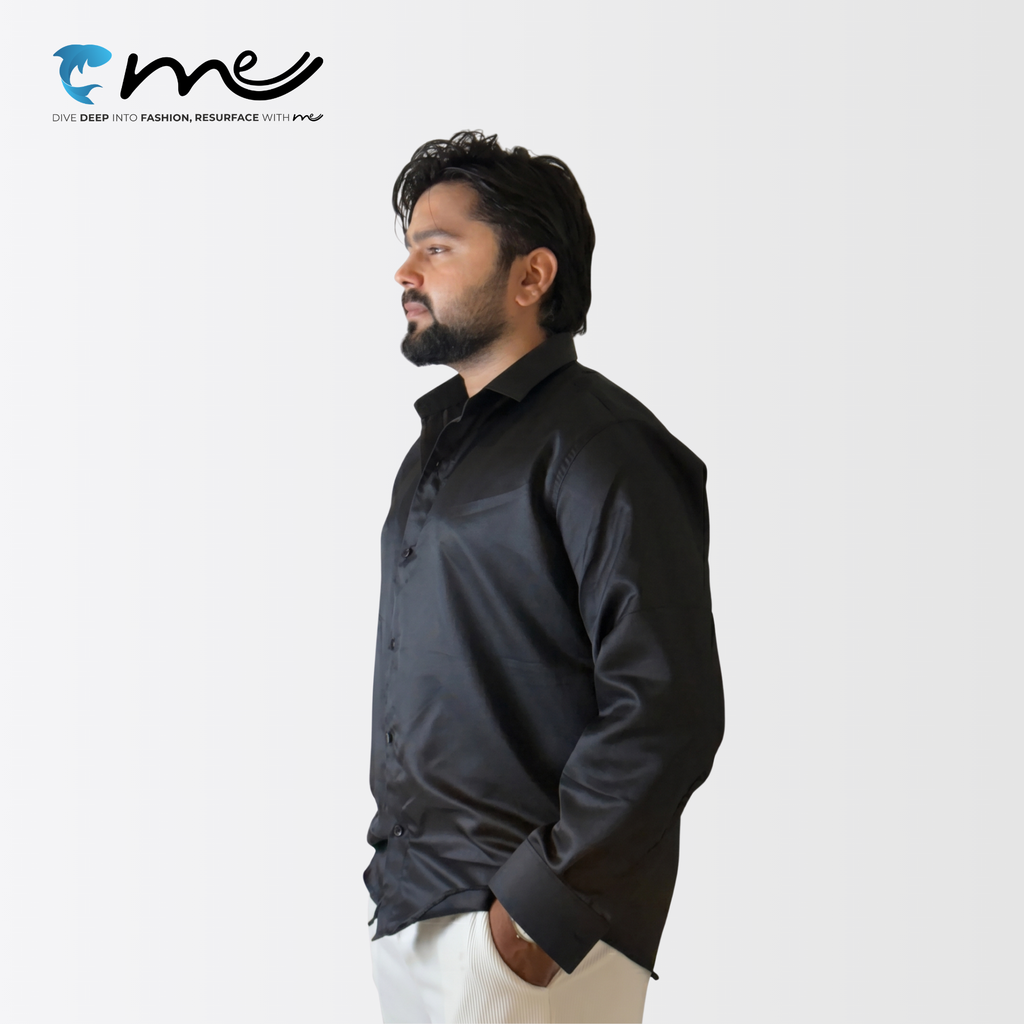 Midnight Black - Men's Black Shine Full-Sleeve Casual Shirt