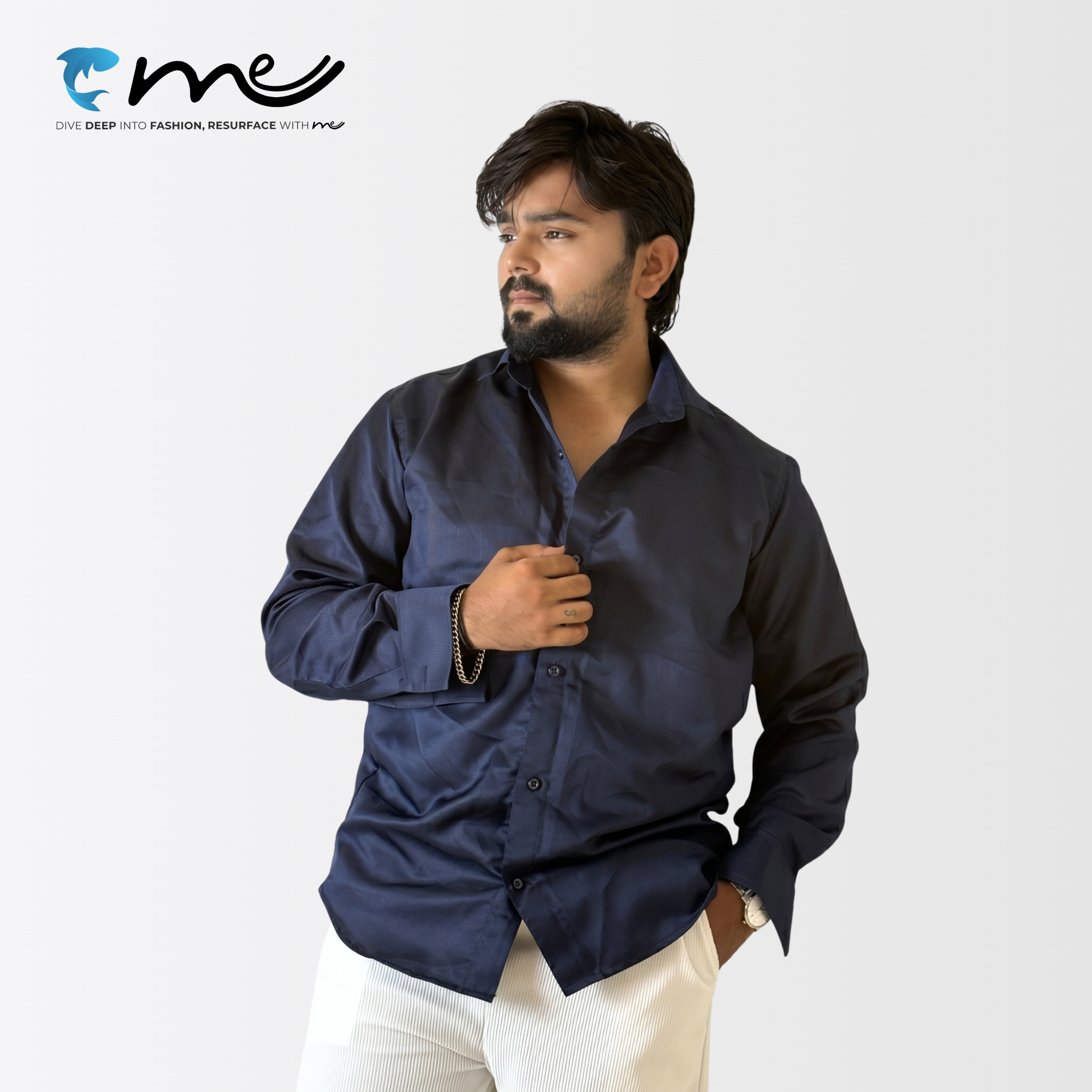 Midnight Blue - Men's Blue Shine Full-Sleeve Casual Shirt