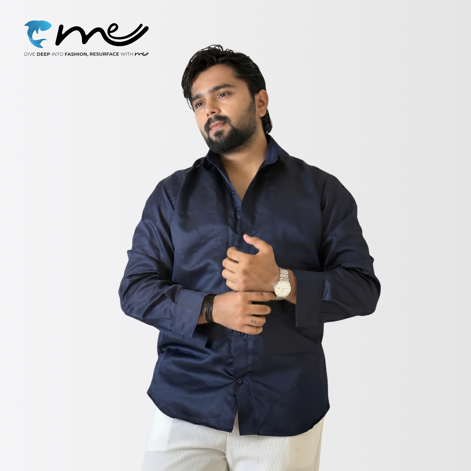 Midnight Blue - Men's Blue Shine Full-Sleeve Casual Shirt