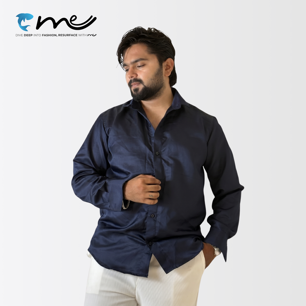 Midnight Blue - Men's Blue Shine Full-Sleeve Casual Shirt