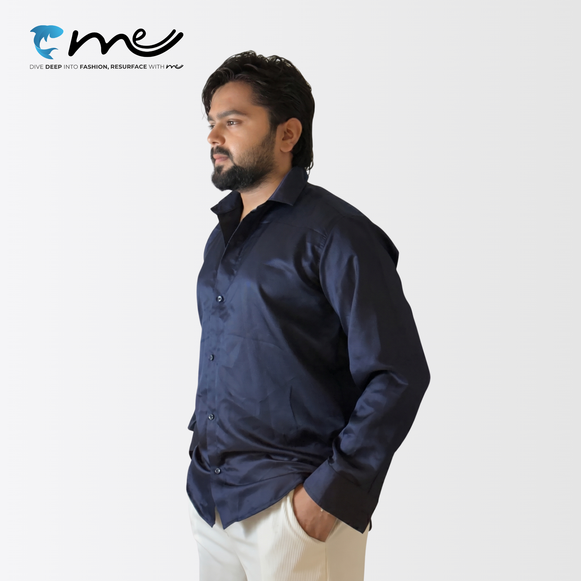 Midnight Blue - Men's Blue Shine Full-Sleeve Casual Shirt