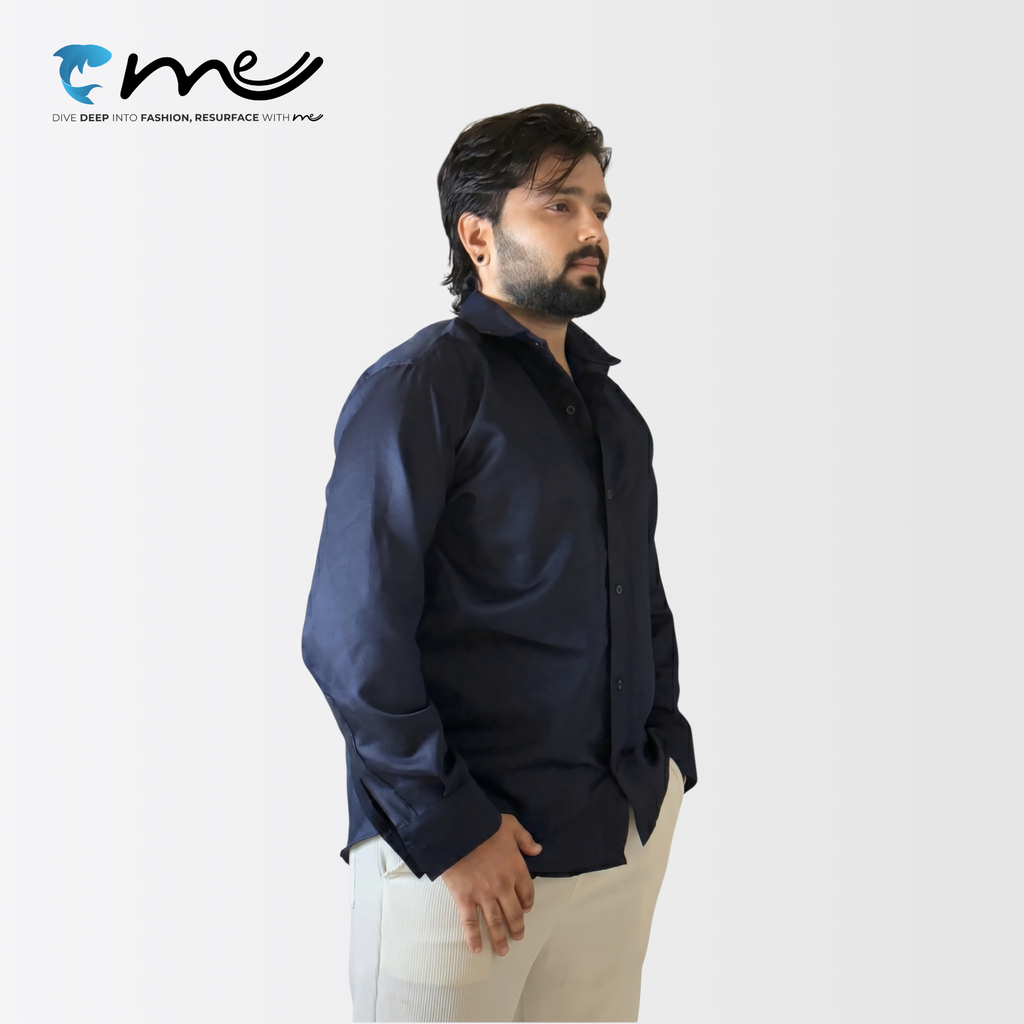 Midnight Blue - Men's Blue Shine Full-Sleeve Casual Shirt