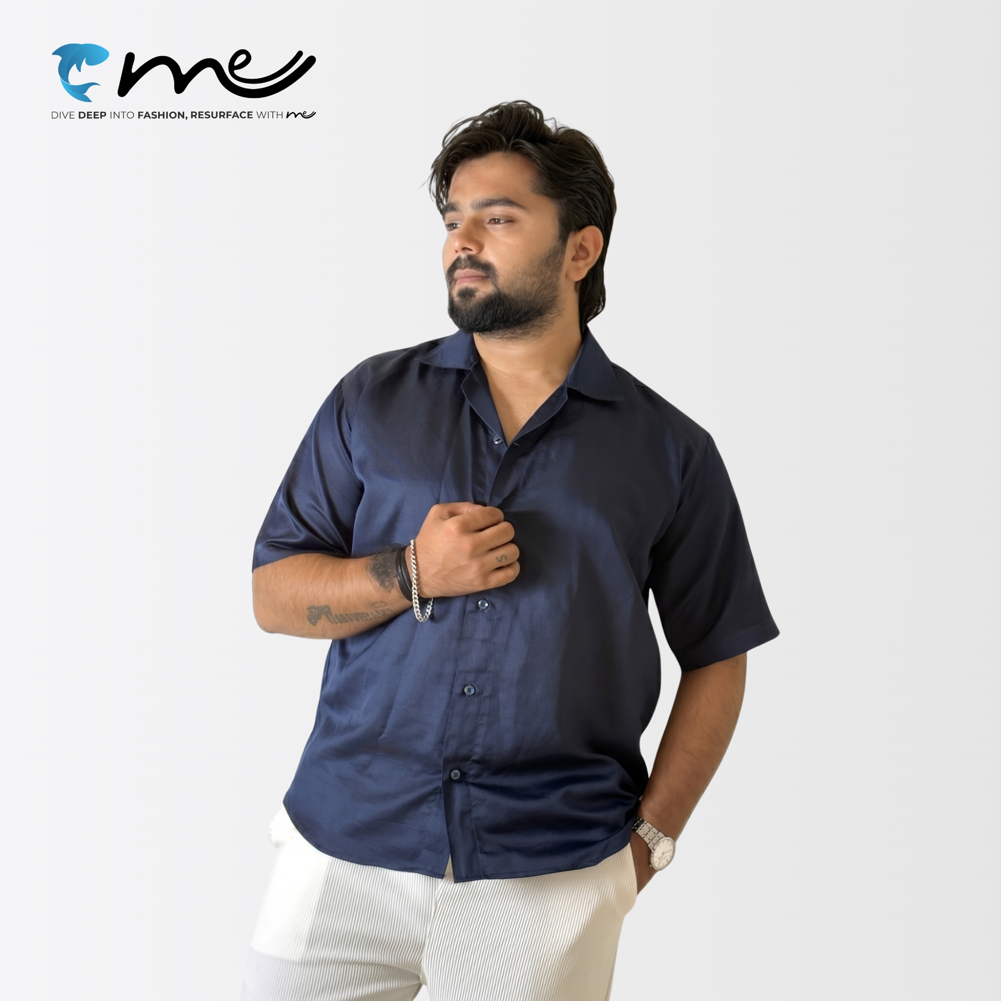 Midnight Blue - Men's Blue Shine Half-Sleeve Casual Shirt