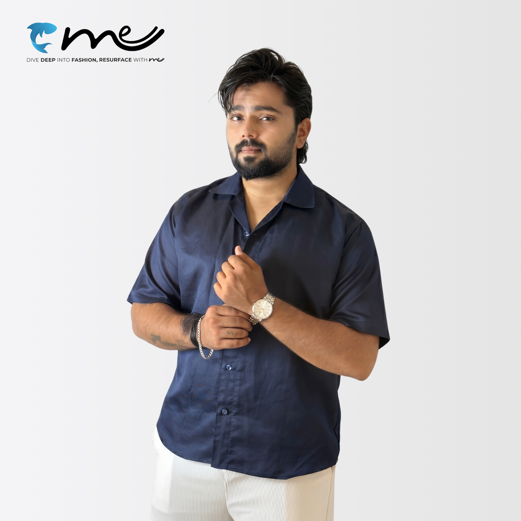 Midnight Blue - Men's Blue Shine Half-Sleeve Casual Shirt