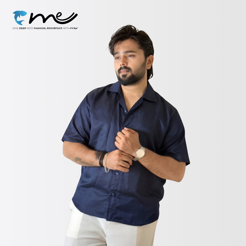Midnight Blue - Men's Blue Shine Half-Sleeve Casual Shirt