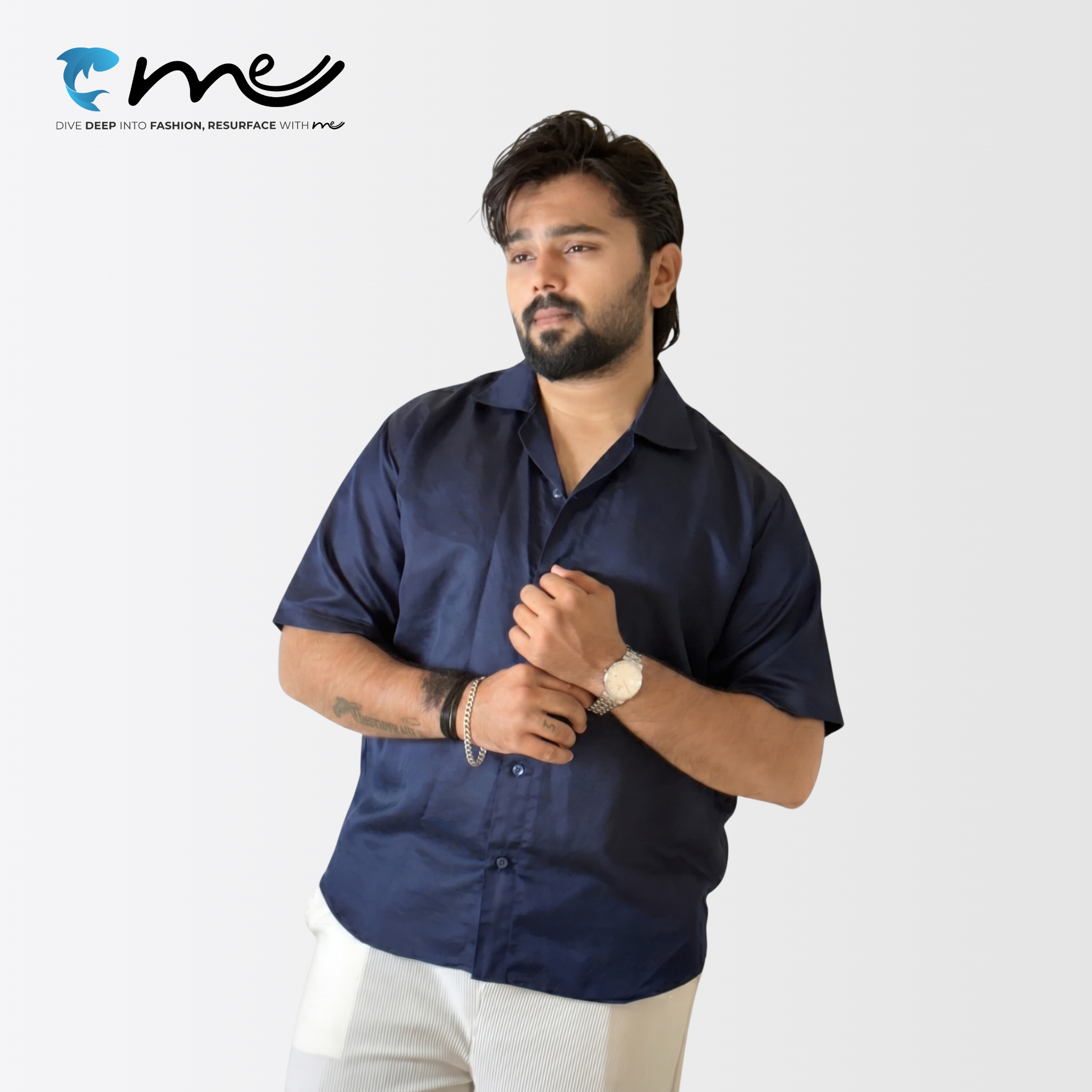 Midnight Blue - Men's Blue Shine Half-Sleeve Casual Shirt
