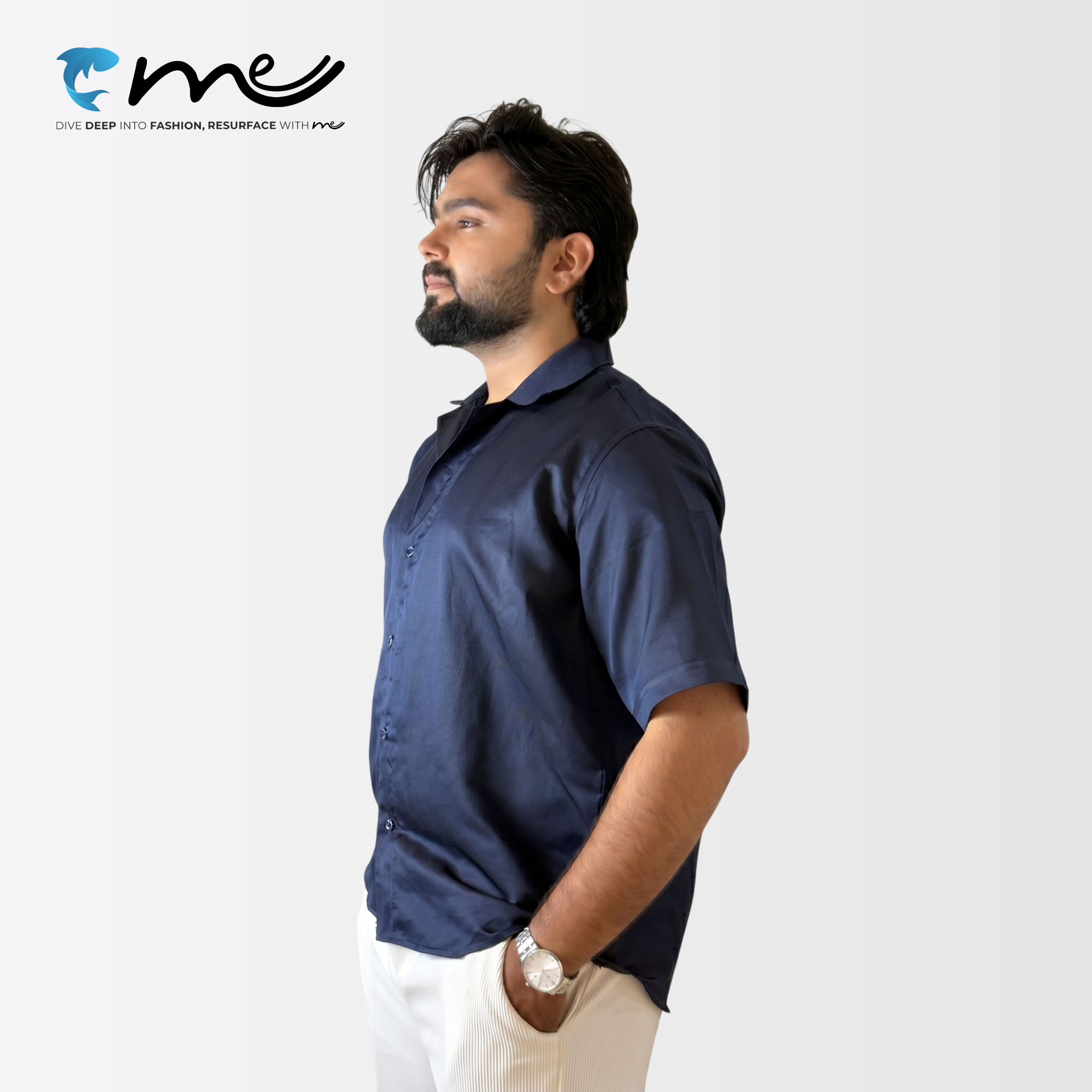 Midnight Blue - Men's Blue Shine Half-Sleeve Casual Shirt