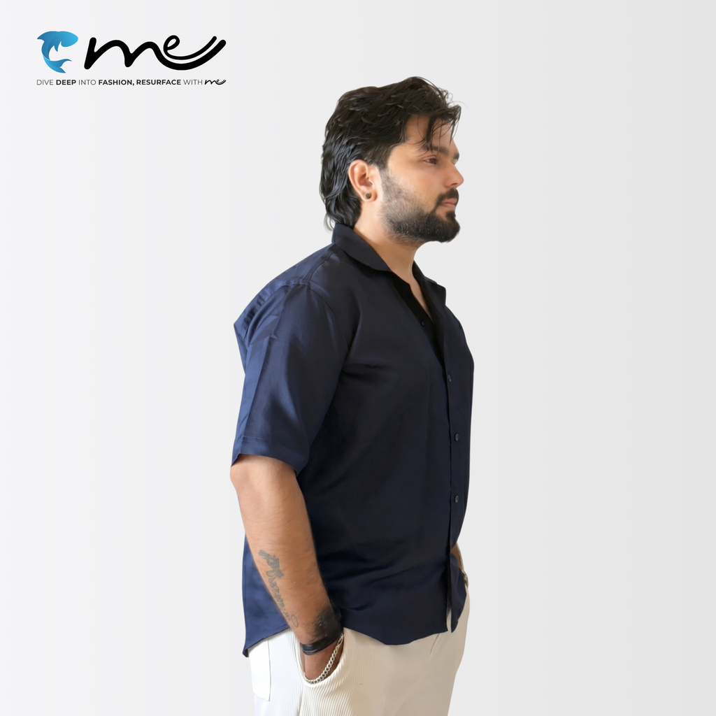 Midnight Blue - Men's Blue Shine Half-Sleeve Casual Shirt