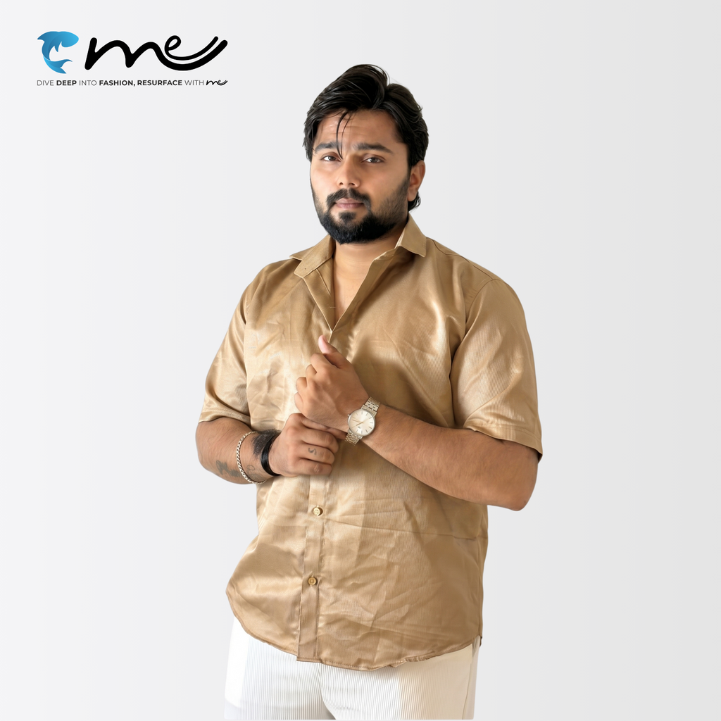 Midnight Brown - Men's Brown Shine Half-Sleeve Casual Shirt