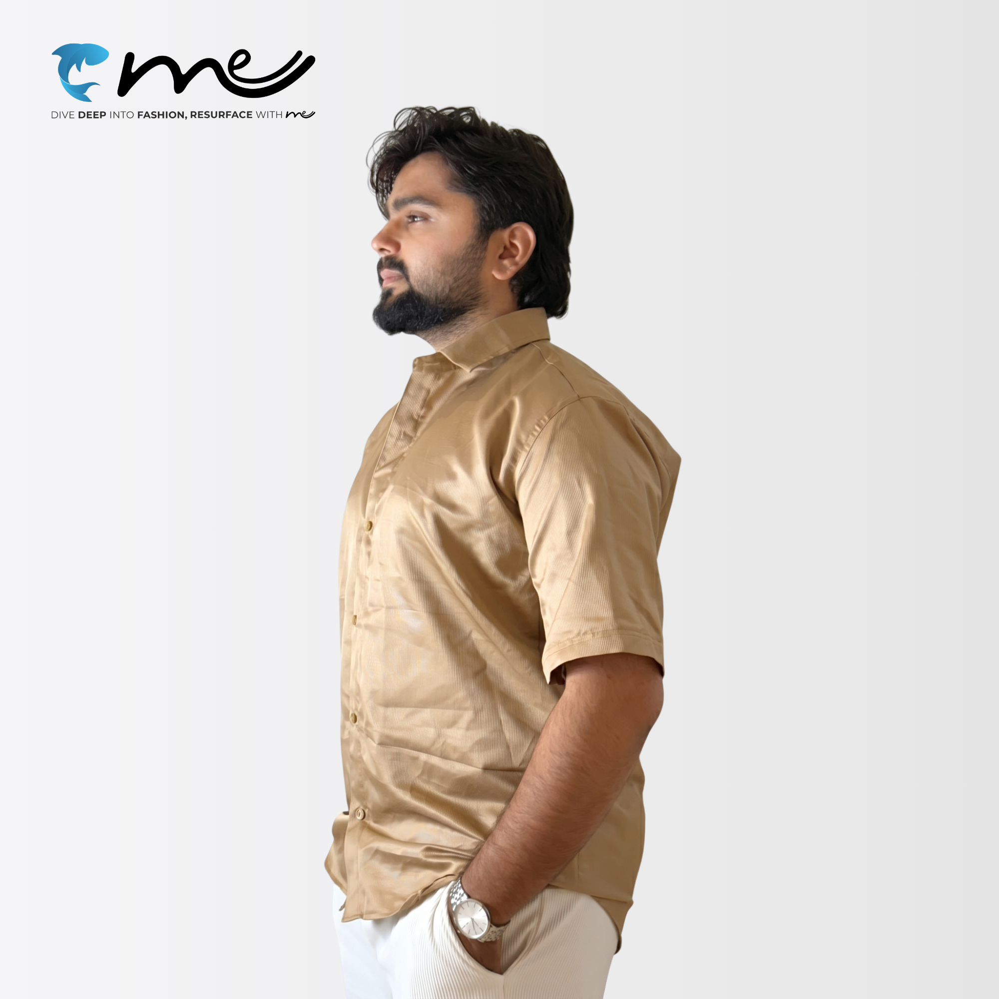 Midnight Brown - Men's Brown Shine Half-Sleeve Casual Shirt