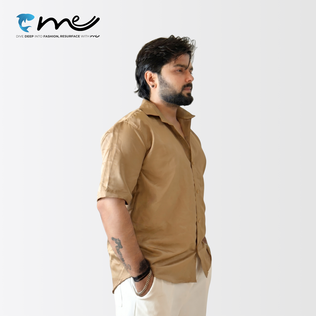 Midnight Brown - Men's Brown Shine Half-Sleeve Casual Shirt