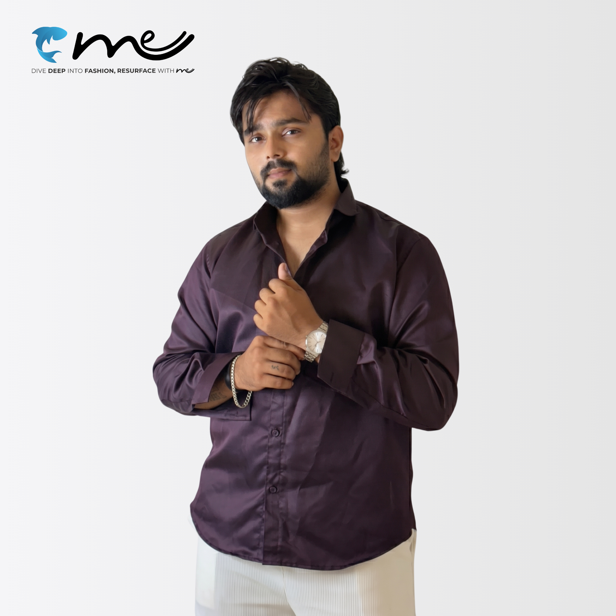 Midnight Maroon - Men's Maroon Shine Full-Sleeve Casual Shirt