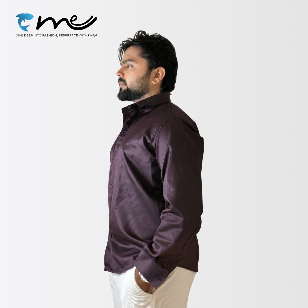 Midnight Maroon - Men's Maroon Shine Full-Sleeve Casual Shirt