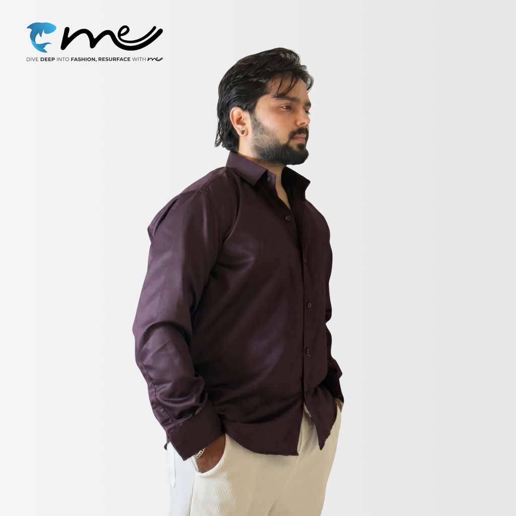 Midnight Maroon - Men's Maroon Shine Full-Sleeve Casual Shirt