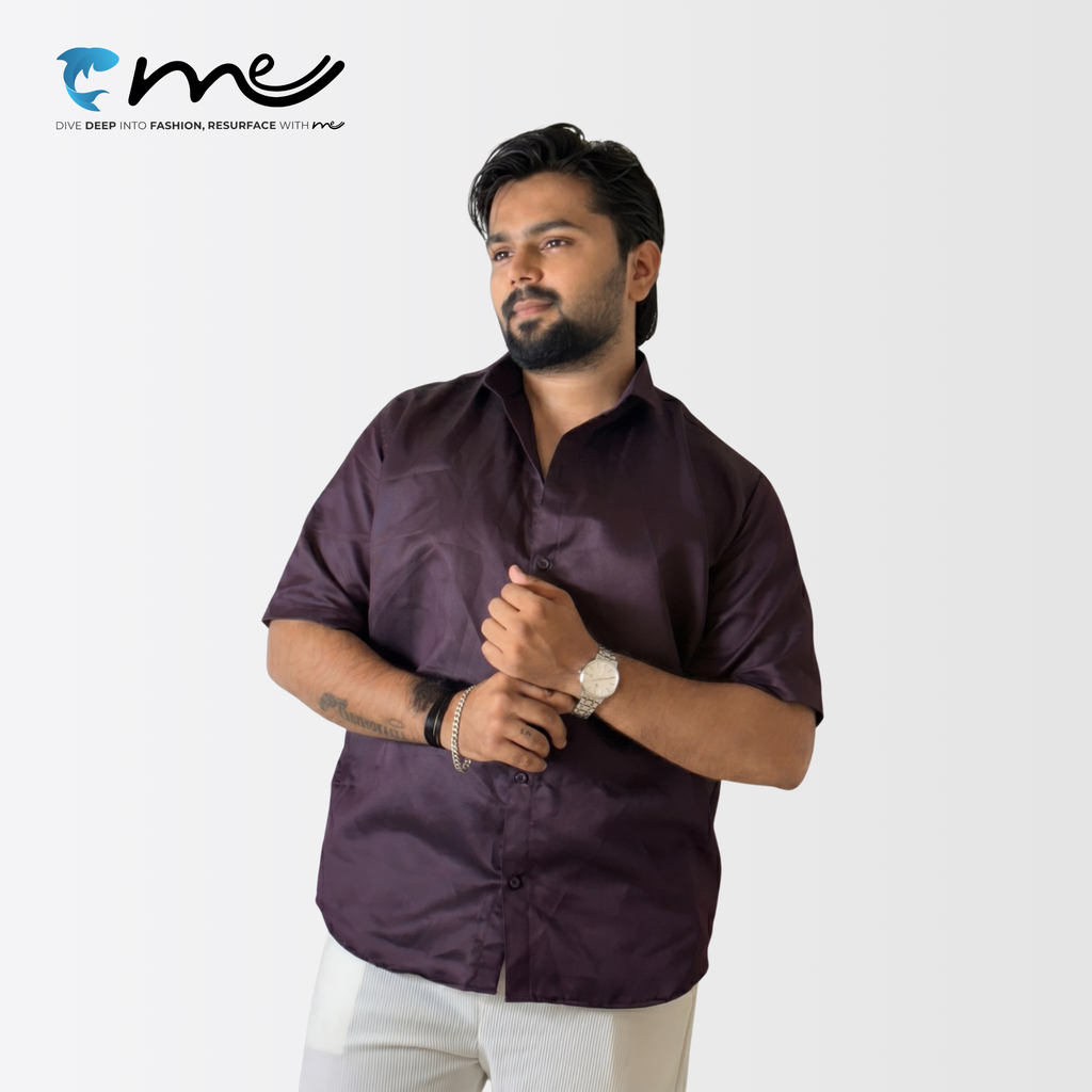 Midnight Maroon - Men's Maroon Shine Half-Sleeve Casual Shirt