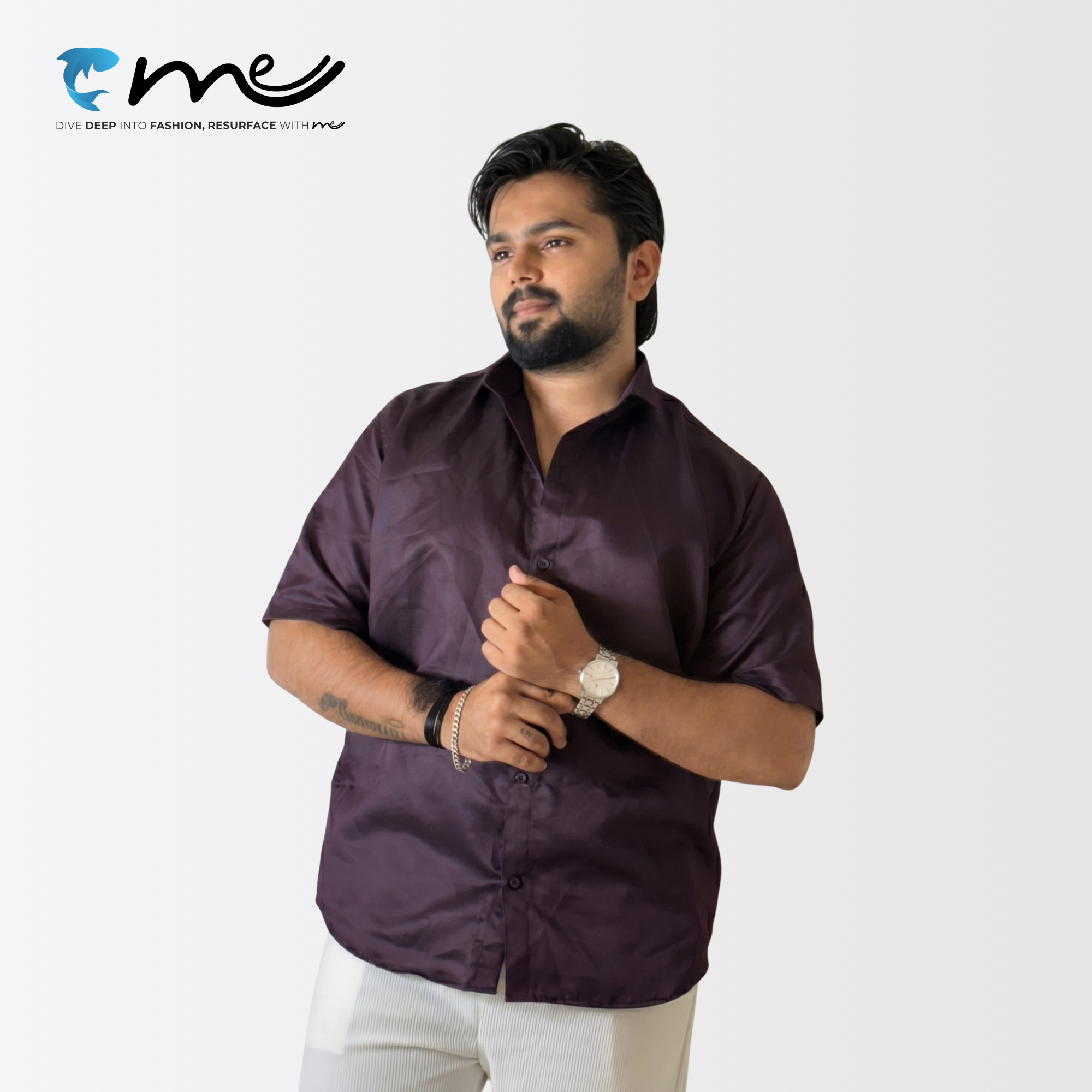 Midnight Maroon - Men's Maroon Shine Half-Sleeve Casual Shirt