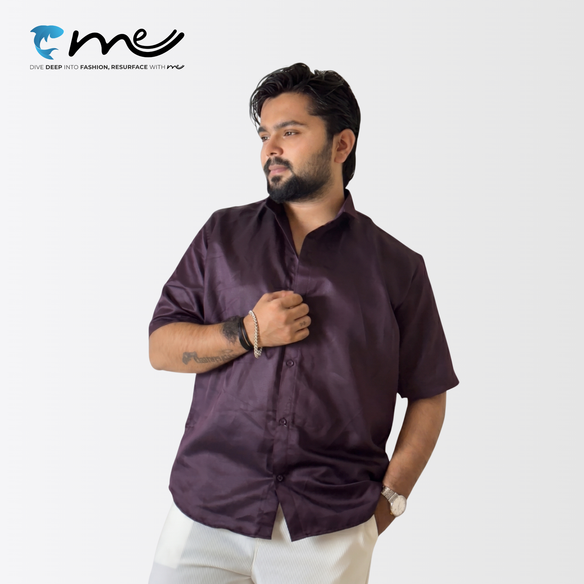 Midnight Maroon - Men's Maroon Shine Half-Sleeve Casual Shirt