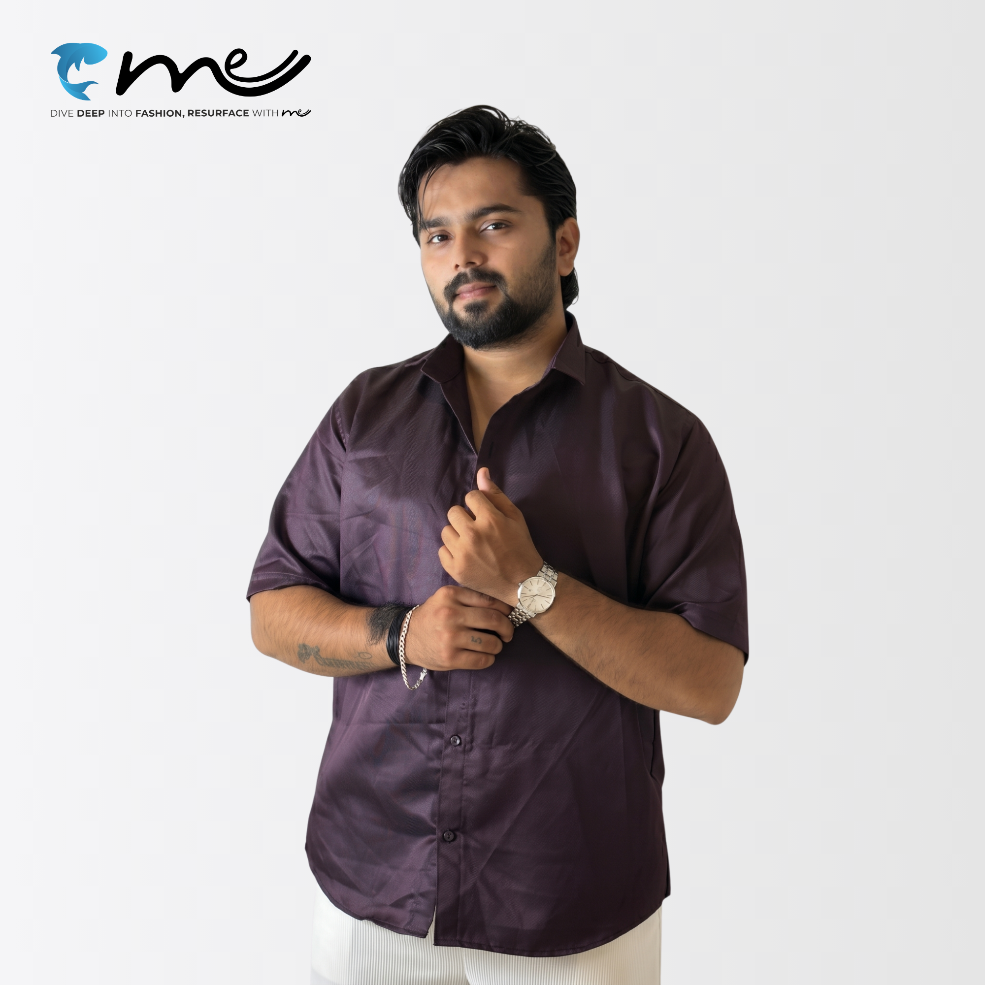 Midnight Maroon - Men's Maroon Shine Half-Sleeve Casual Shirt