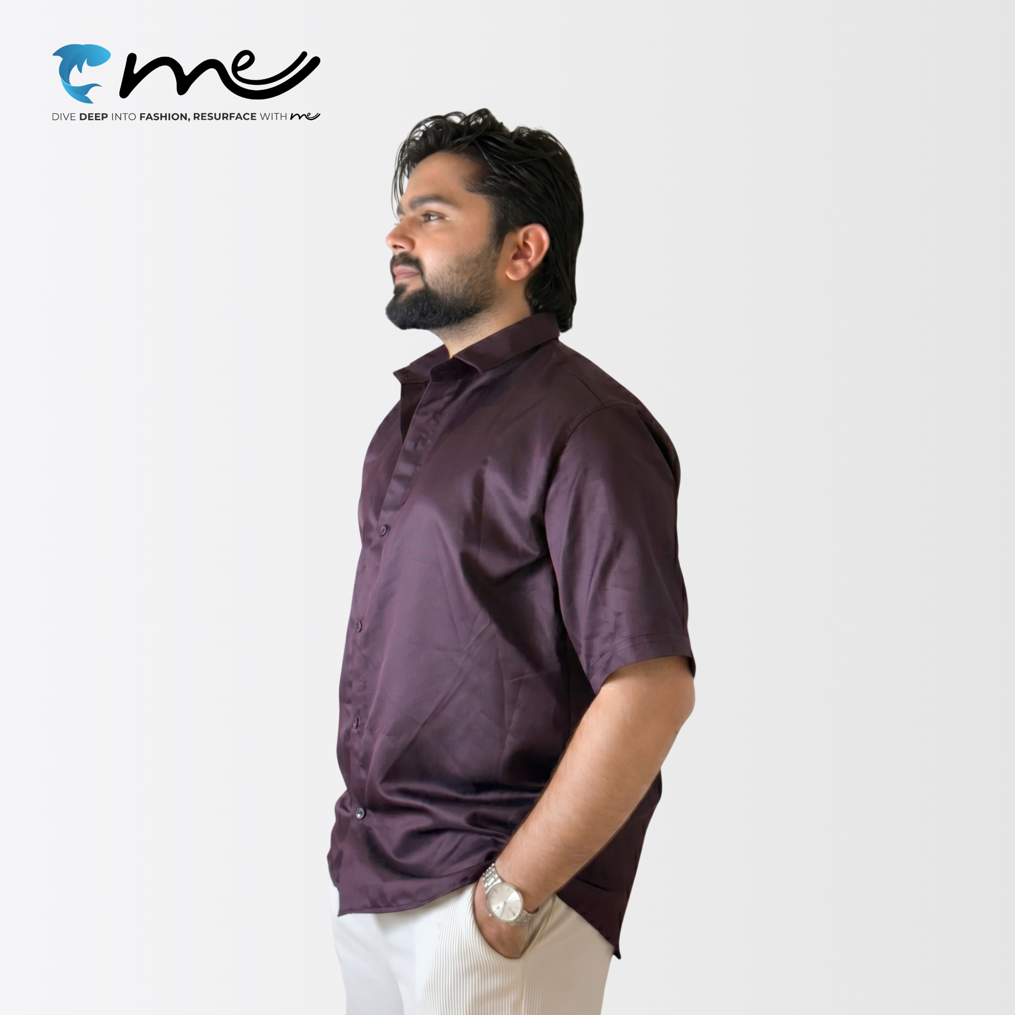 Midnight Maroon - Men's Maroon Shine Half-Sleeve Casual Shirt