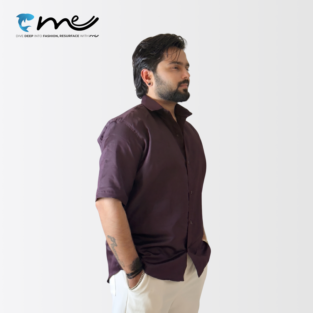 Midnight Maroon - Men's Maroon Shine Half-Sleeve Casual Shirt