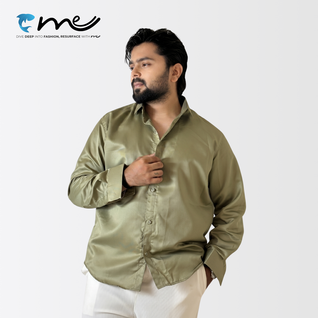 Midnight Olive Green - Men's Olive Green Shine Full-Sleeve Casual Shirt