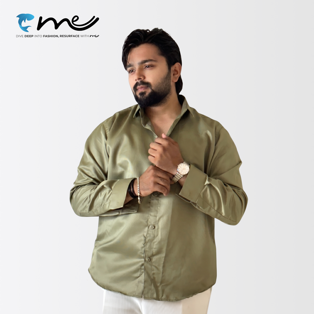 Midnight Olive Green - Men's Olive Green Shine Full-Sleeve Casual Shirt