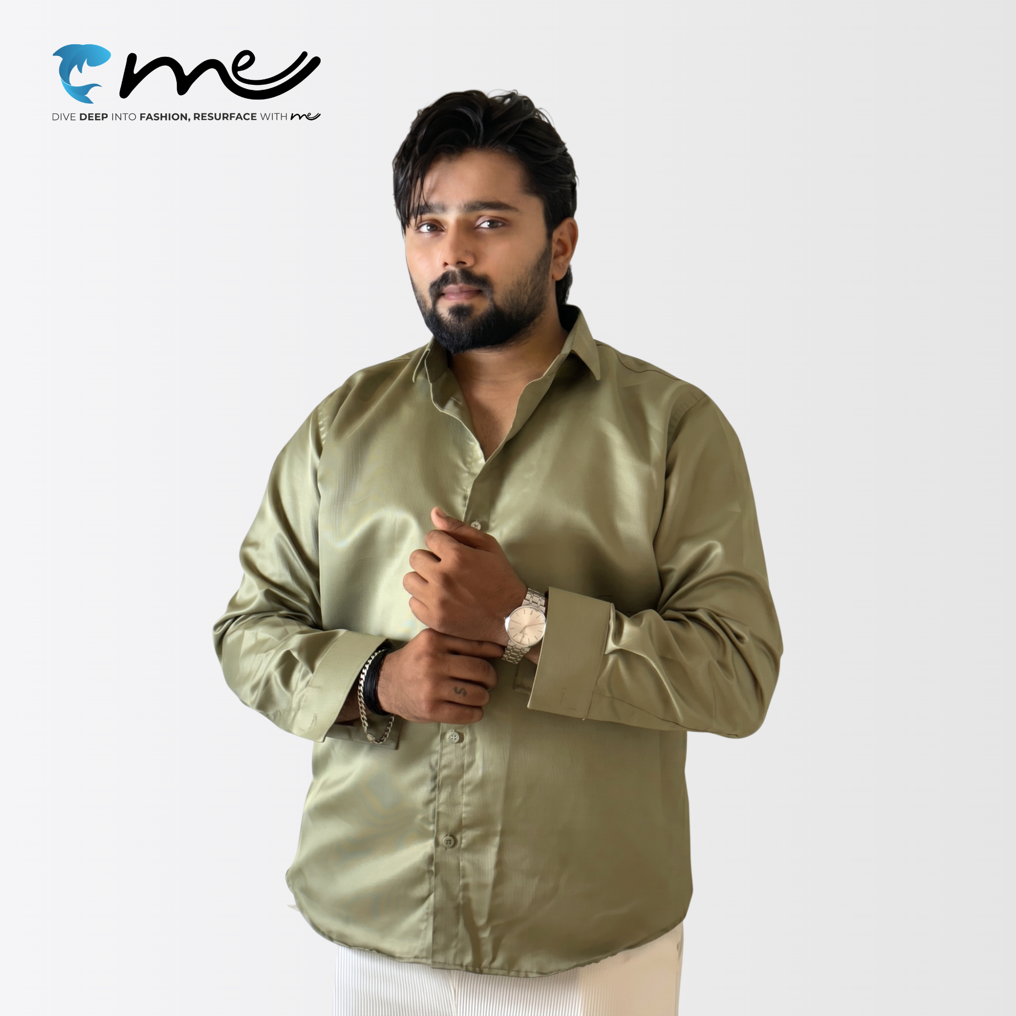 Midnight Olive Green - Men's Olive Green Shine Full-Sleeve Casual Shirt