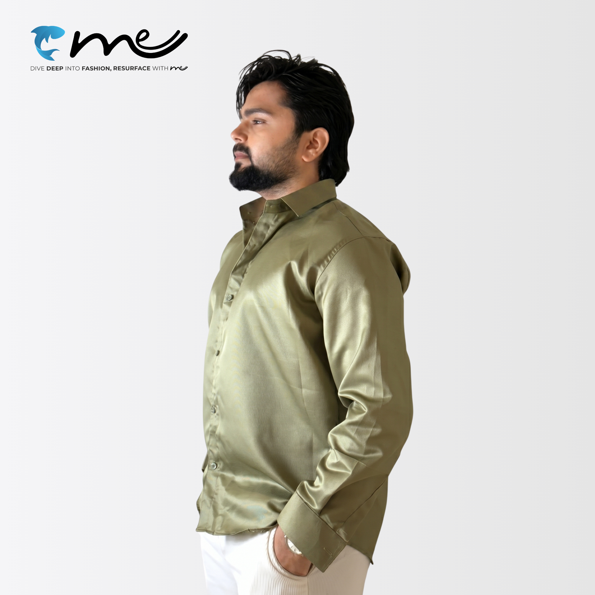 Midnight Olive Green - Men's Olive Green Shine Full-Sleeve Casual Shirt