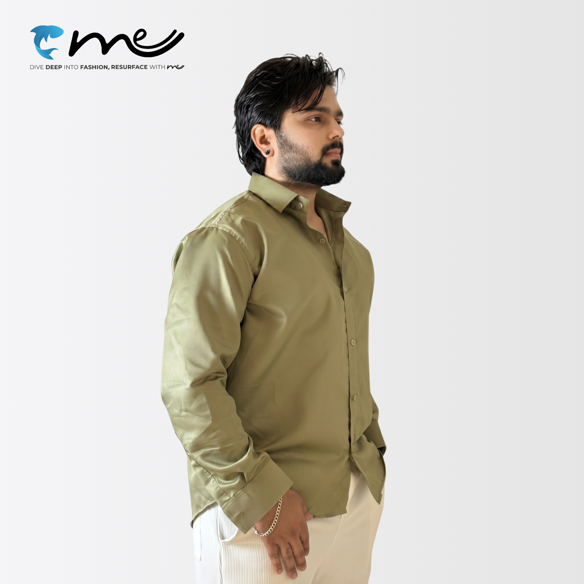 Midnight Olive Green - Men's Olive Green Shine Full-Sleeve Casual Shirt