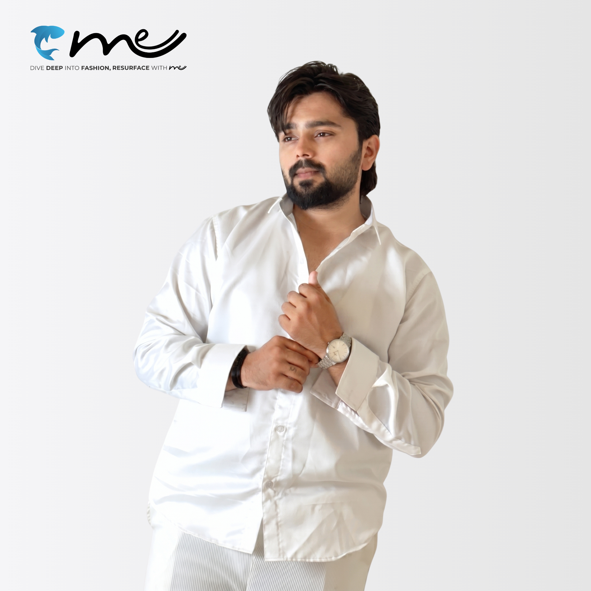 Midnight White - Men's White Shine Full-Sleeve Casual Shirt
