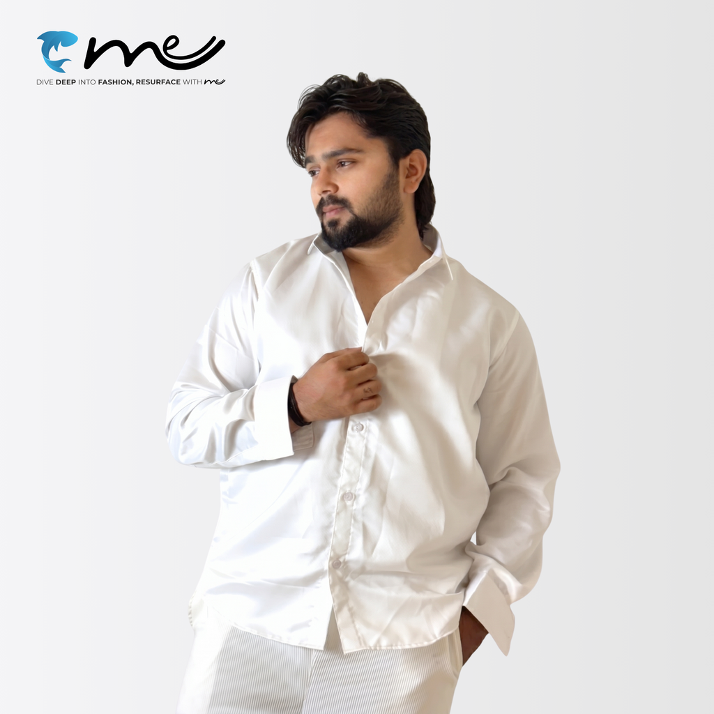 Midnight White - Men's White Shine Full-Sleeve Casual Shirt