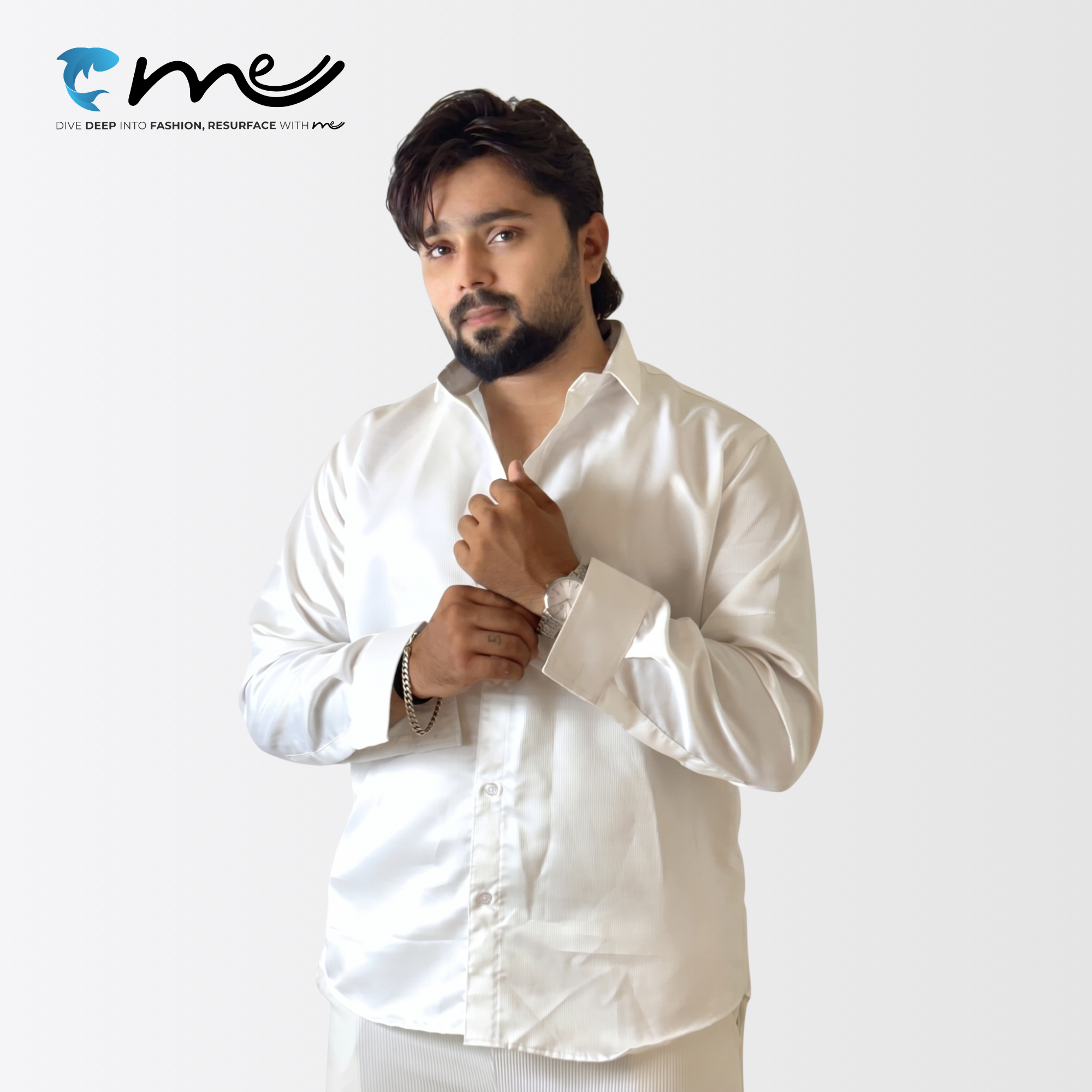 Midnight White - Men's White Shine Full-Sleeve Casual Shirt