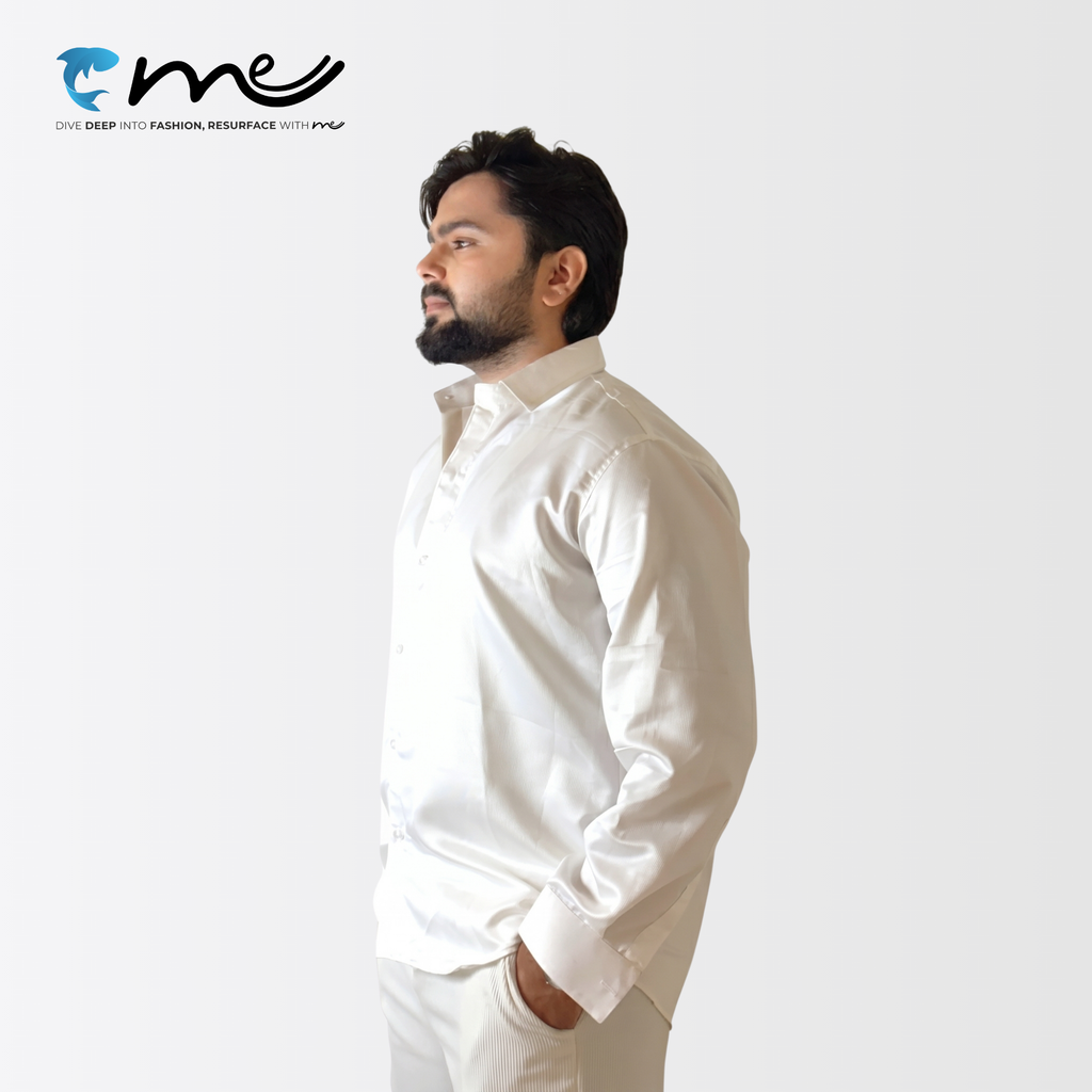 Midnight White - Men's White Shine Full-Sleeve Casual Shirt