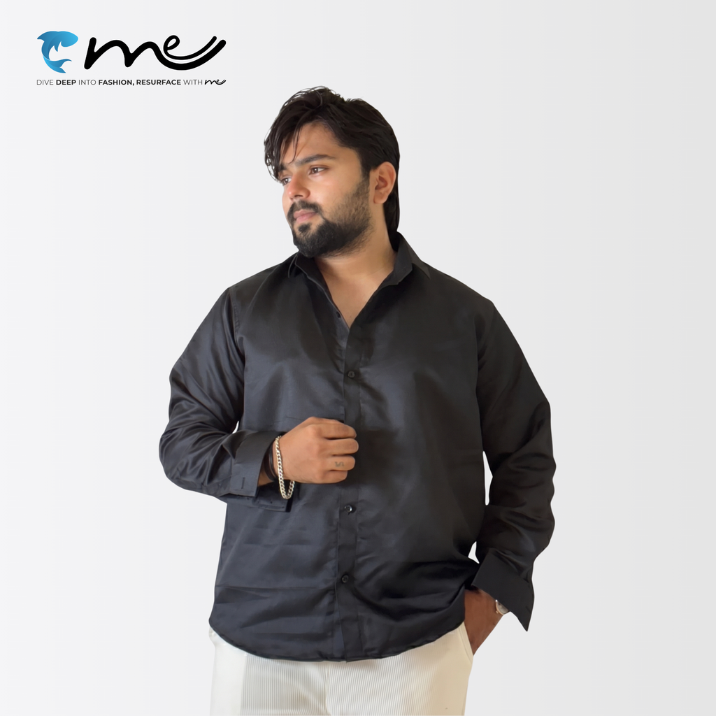 Midnight Black - Men's Black Shine Full-Sleeve Casual Shirt